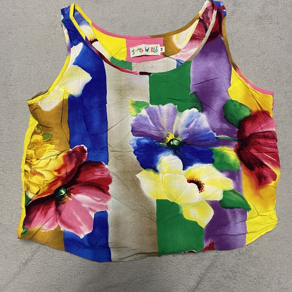 Jams World Tank Top Womens Medium Colorful Floral‎ Hawaiian Rayon Lightweight